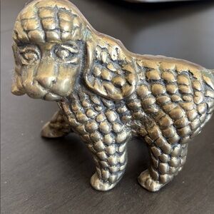 Brass MCM Poodle Dog Vtg Solid Figure Display Paperweight 3"H 4"L Canine Statue